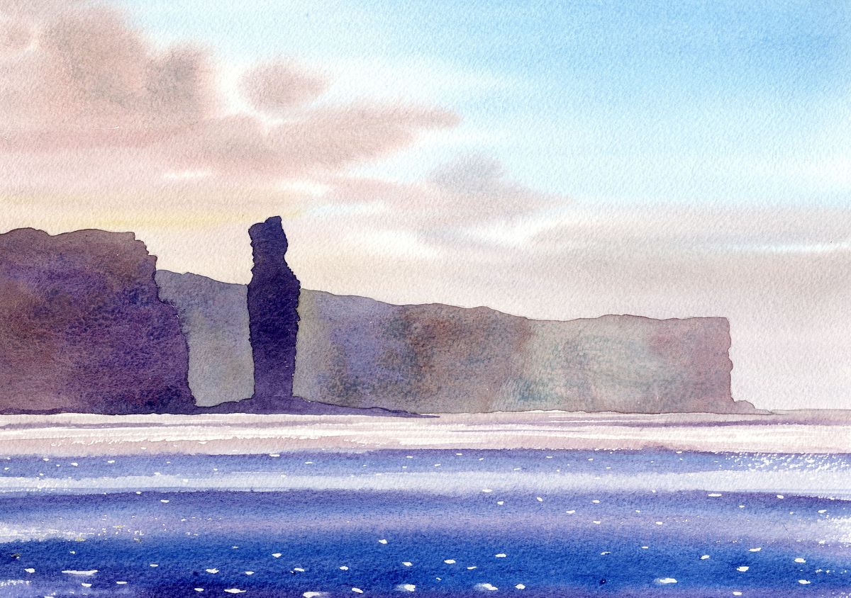 The Old factory Man of Hoy, Orkney, Highlands 26x40inches watercolour