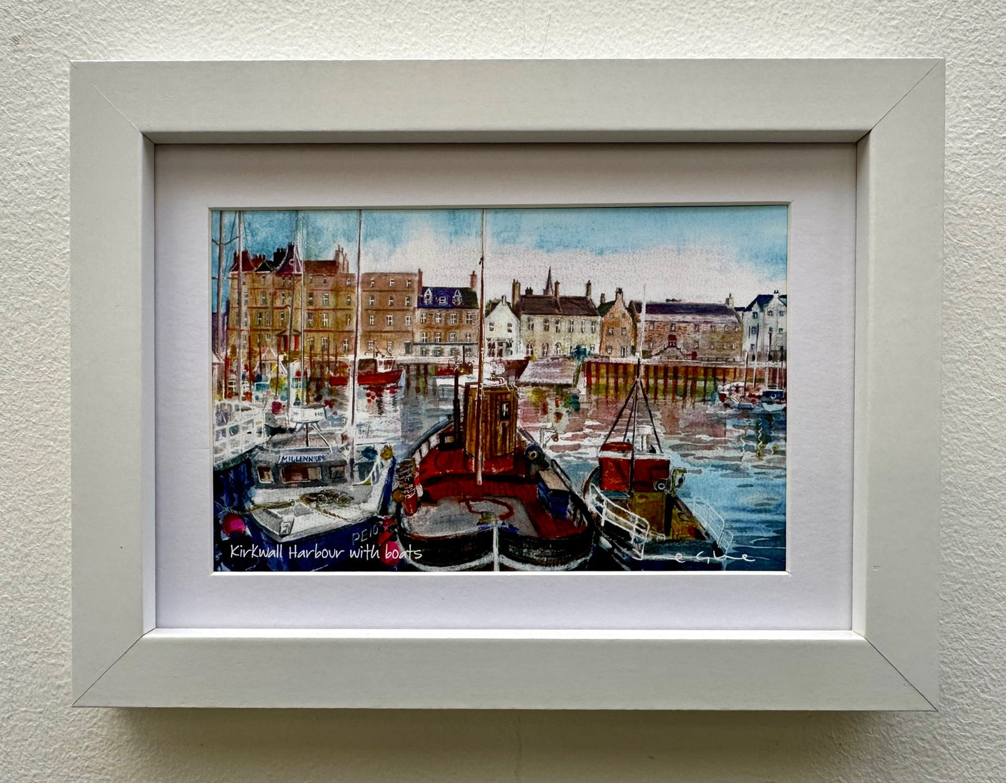 Small framed print/Kirkwall harbour with boats