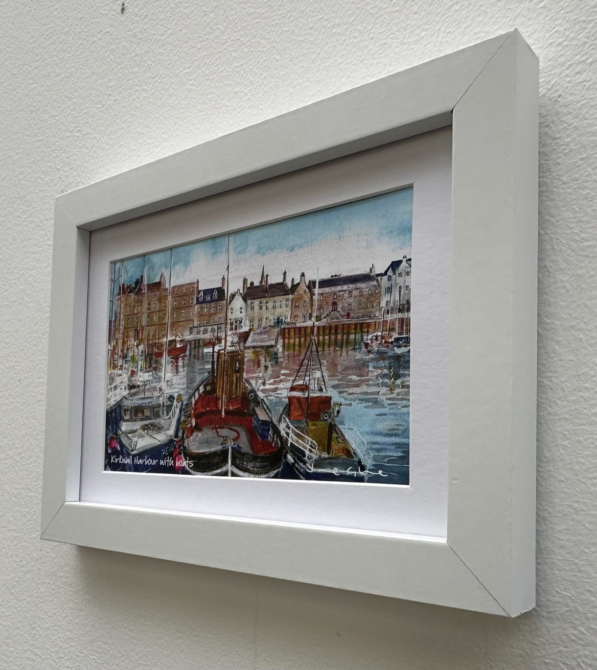 Small framed print/Kirkwall harbour with boats