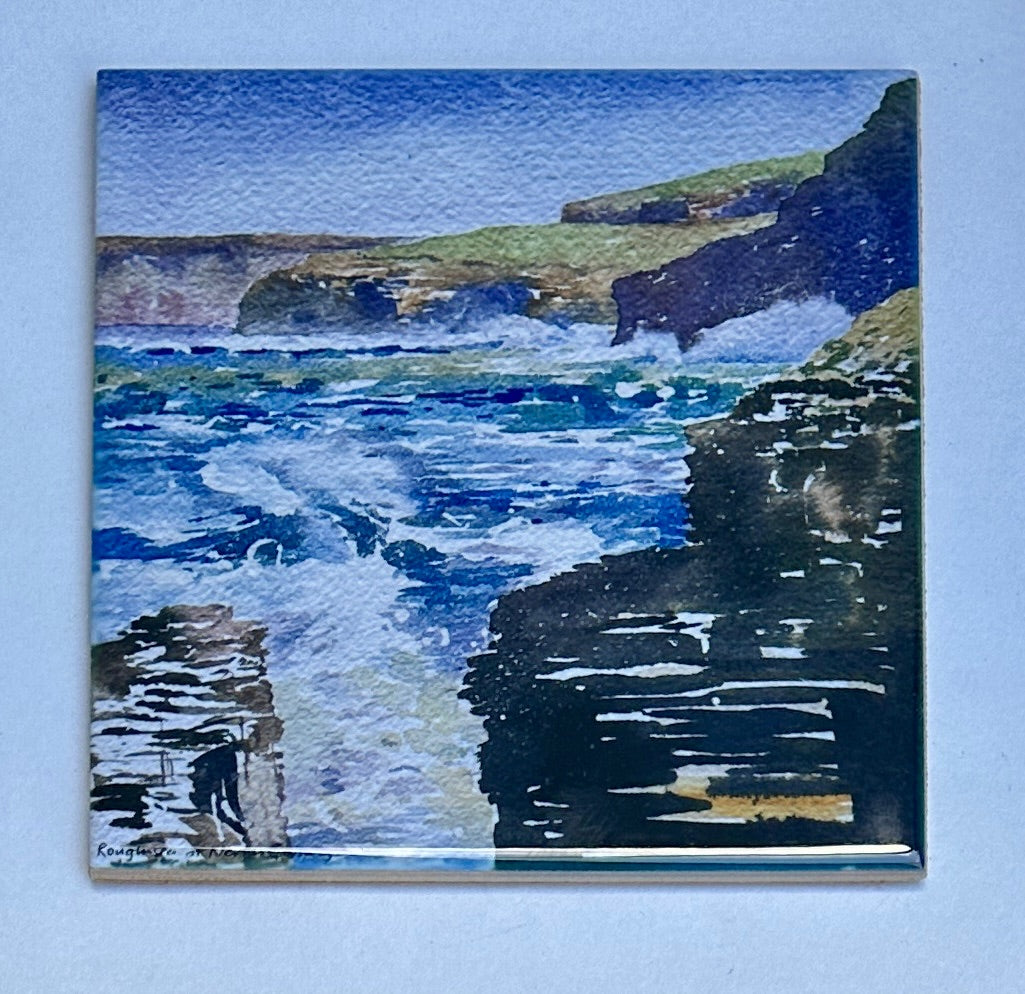 Medium ceramic tile/Rough sea at North Birsay