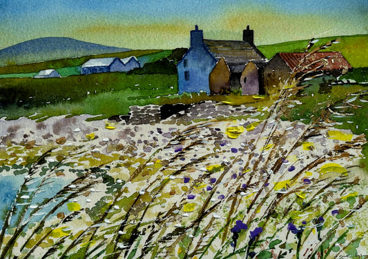 Hand finished print A3 size unframed/Farmhouse in puldrite, Rendall, Orkney