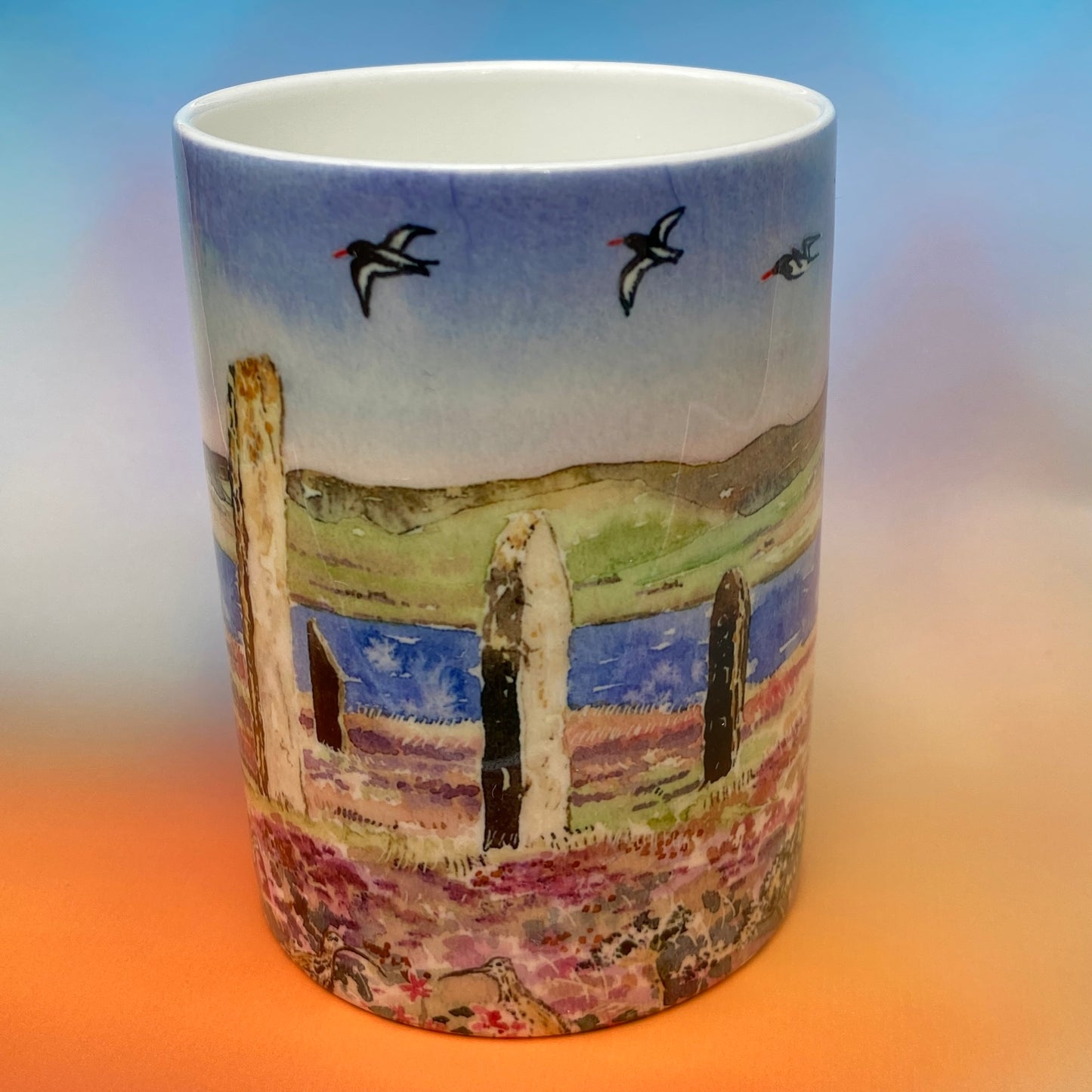 Fine bone china mug/Oystercatchers and curlews at The Ring of Brodgar