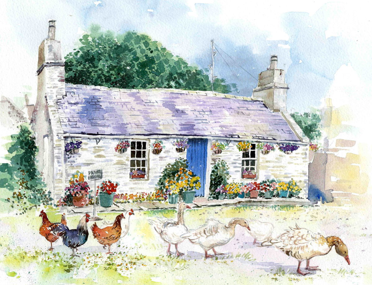 Limited edition print/Cottage with Hens and geese